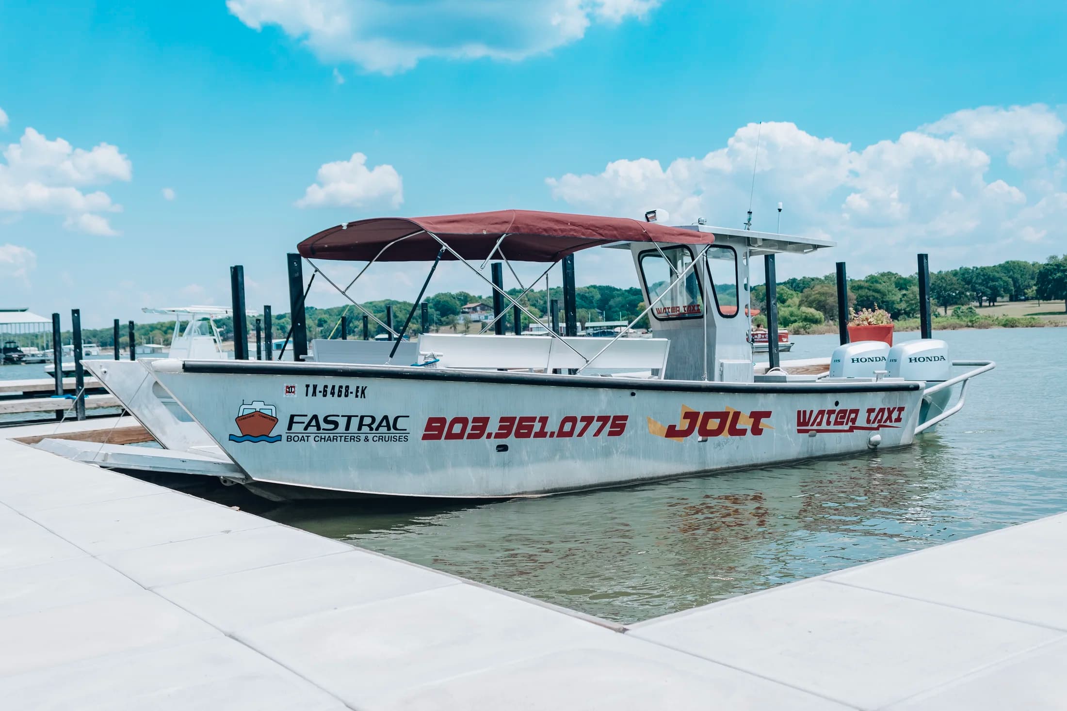 The Jolt Texoma Water Taxi tied up at the dock