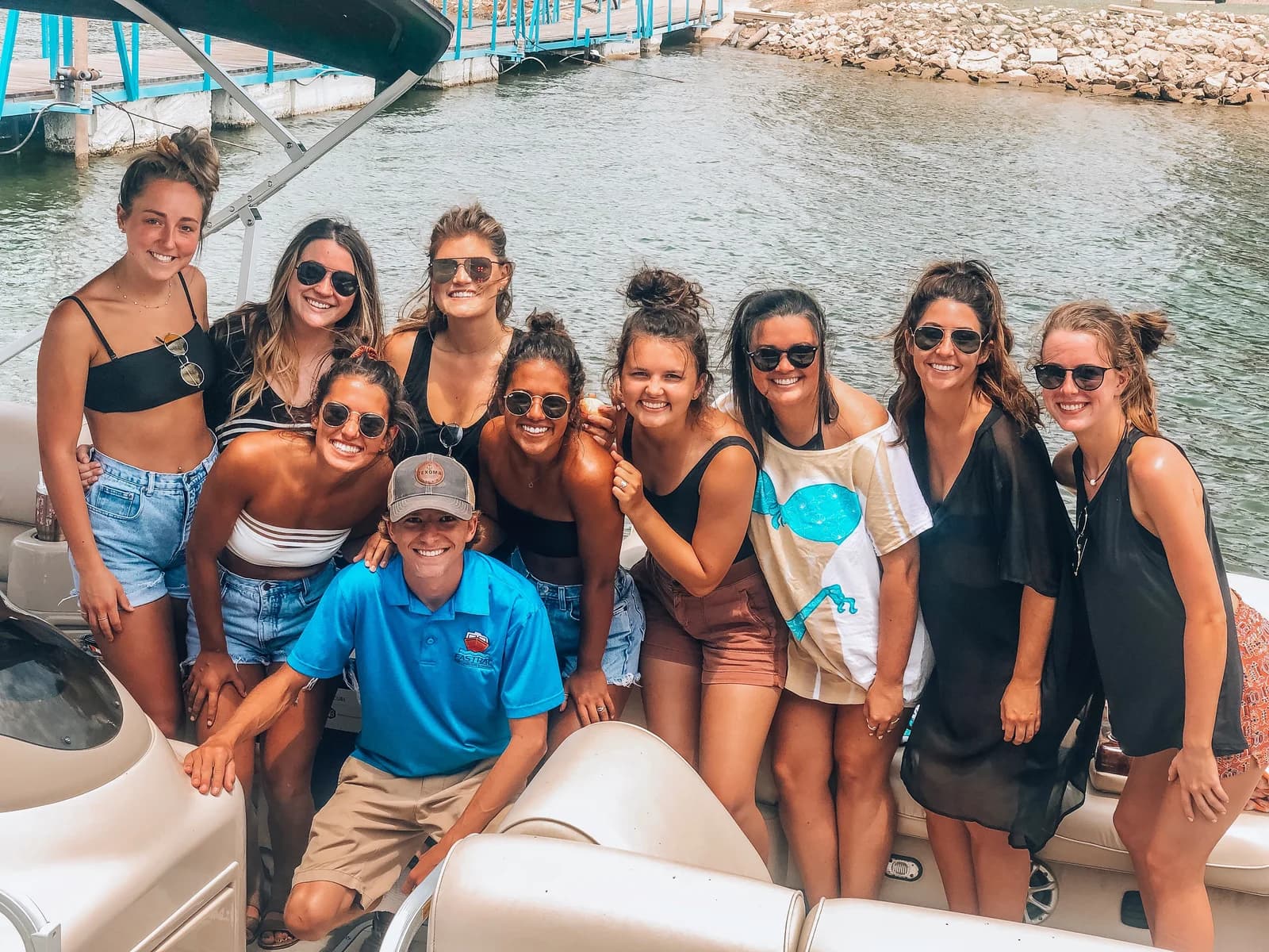 Friends arriving by water taxi for a Lake Texoma island day