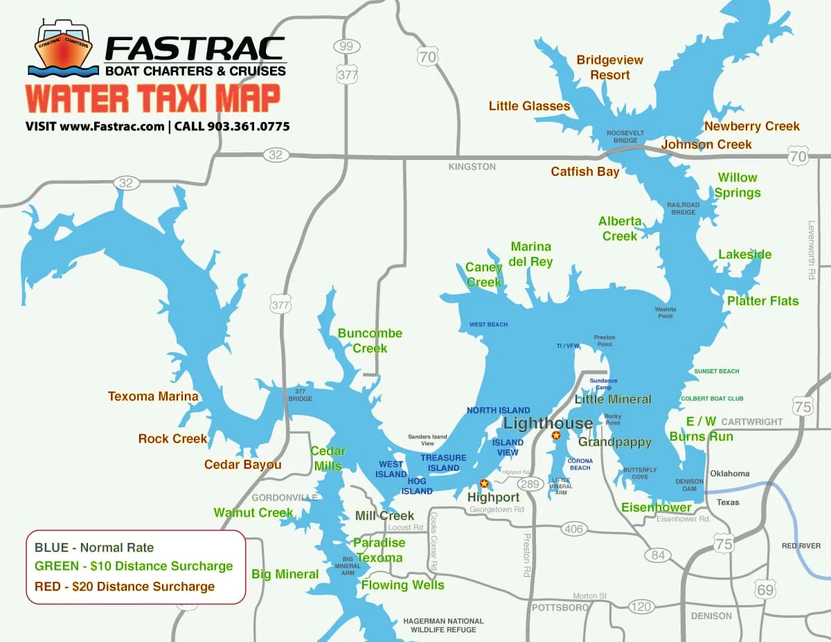 Texoma Water Taxi service area map